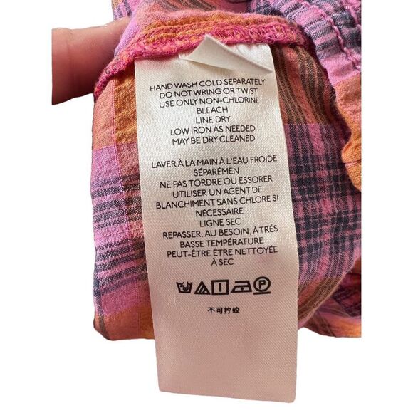 Anthropologie Women's Collared Buttons Front Short Cap Sleeve Plaid Blouse - Picture 5 of 6